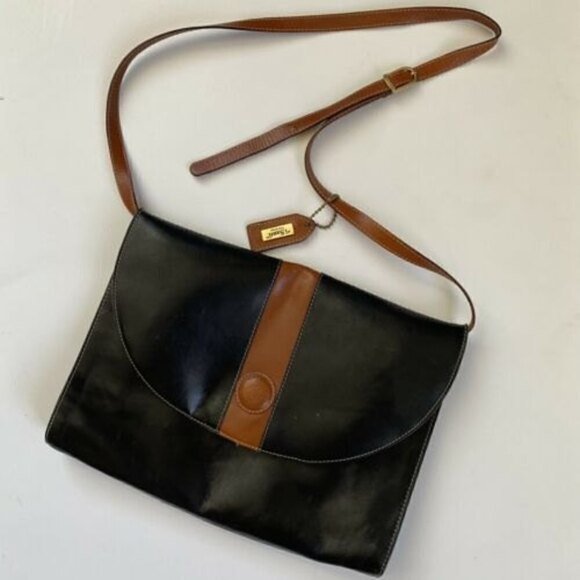 Handbags - I Santi Vintage Leather Envelope Handbag Oversized Clutch Strap Black Brown